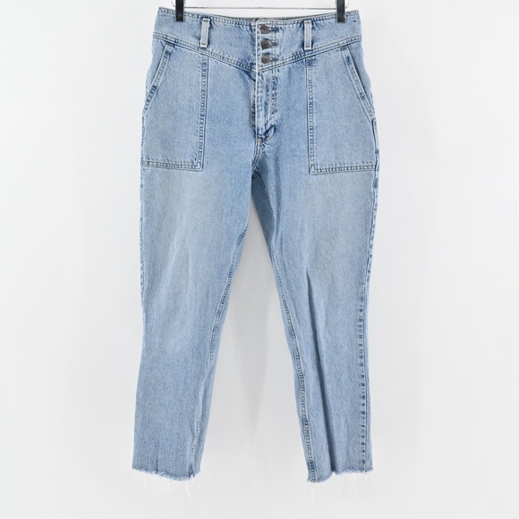 Abercrombie & Fitch Denim - ABERCROMBIE FITCH Womens Retro Mom Jeans Size 6 Blue Denim High Rise‎ Raw Hem